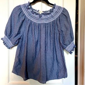Loft Off the Shoulder Chambray Embroidered Top Size M